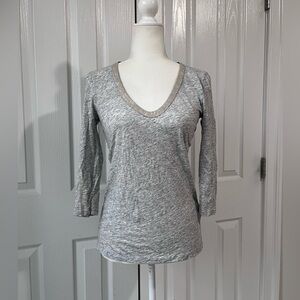 J. Crew Heather Gray Quarter Sleeve Tee with Sparkle Scoop Neck